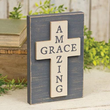 Amazing Grace Layered Wooden Cross Block - The Fox Decor